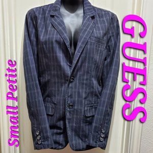 GUESS Classic Black Cotton Pinstripe Lapel Blazer, Size Small Petite